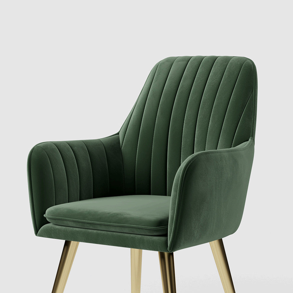 Modern Dining Chair Velvet Upholstered Dining Chairs With Arms, Set of 2, Green