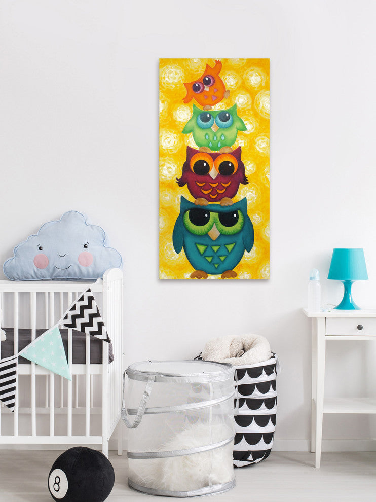 Marmont Hill, "Owl Stack" by Nicola Joyner Painting on Wrapped Canvas, 12x24