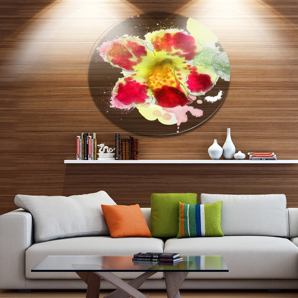 Flower Watercolor With Color Splashes, Floral Disc Metal Wall Art, 23"