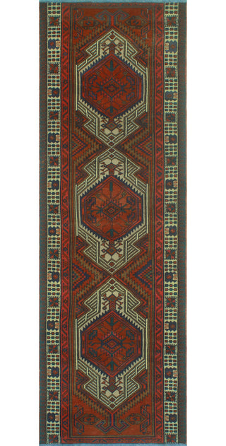 Fine Vintage Distressed Mandaily Rust/Ivory Runner, 3'4x10'5