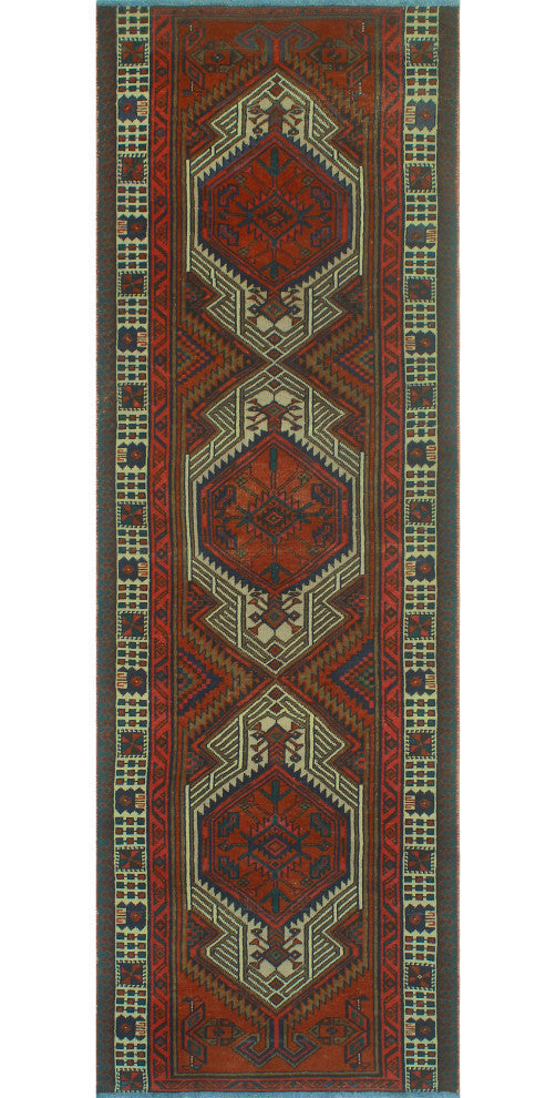 Fine Vintage Distressed Mandaily Rust/Ivory Runner, 3'4x10'5