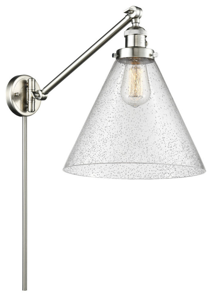 X-Large Cone 1-Light Swing Arm, Brushed Satin Nickel, Seedy