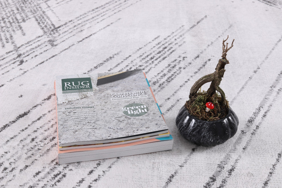 Low-Pile Sidney Ivory/Charcoal Rug, Ivory, 6'5"x9'5"