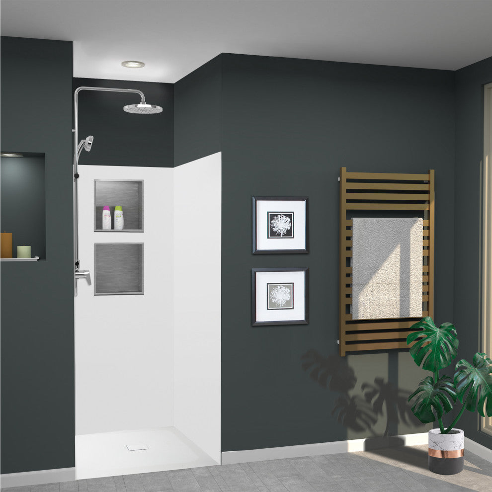 Transolid SaraMar 36"x36"x72" 3-Piece Shower Wall Kit, White Velvet
