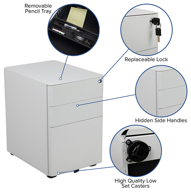 3-Drawer Mobile Locking Filing Cabinet W/Hanging Drawer for Legal & Letter Files
