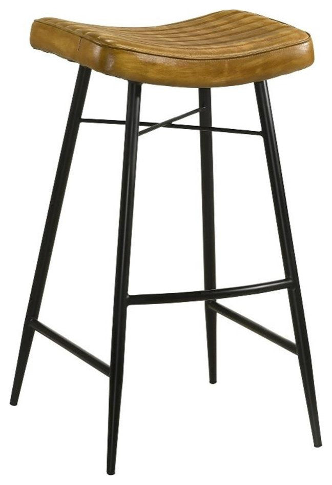 Coaster Bayu Leather Upholstered Bar Stool Antique Camel and Black