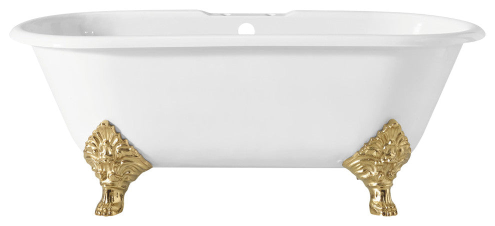 Cheviot Products Carlton Cast Iron Bathtub With Faucet Holes, Polished Brass