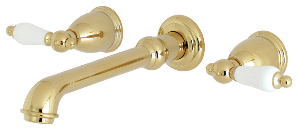 Kingston Brass Two-Handle Wall Mount Bathroom Faucet, Polished Brass