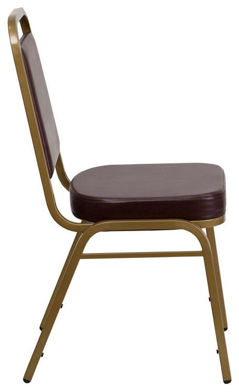 Trapezoidal Back Stacking Banquet Chair in Brown Vinyl - Gold Frame
