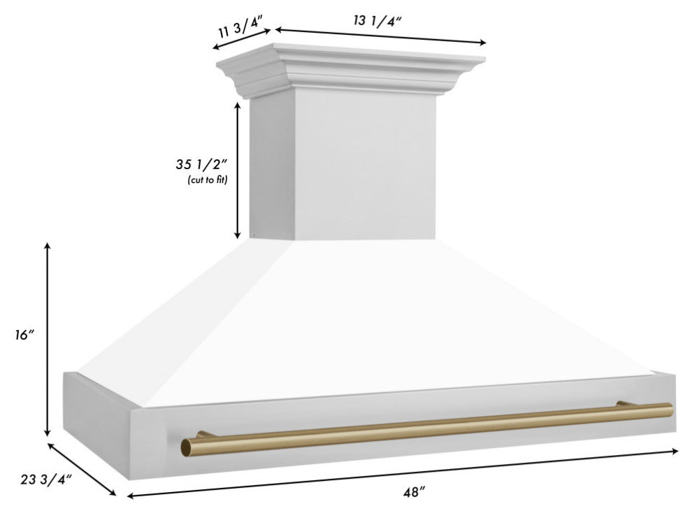 ZLINE 48" Wall Mount Hood, Stainless With White Matte Shell, 8654STZ-WM48-CB