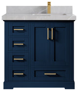 Boston 36 Right Offset Bath Vanity in Navy Blue 2" Pearl Gray