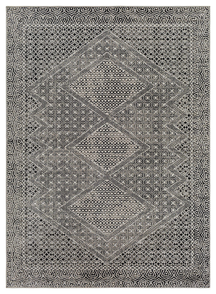 Hauteloom Consuelo Washable Area Rug, Black/Gray/Light Gray, 7'10"x10'