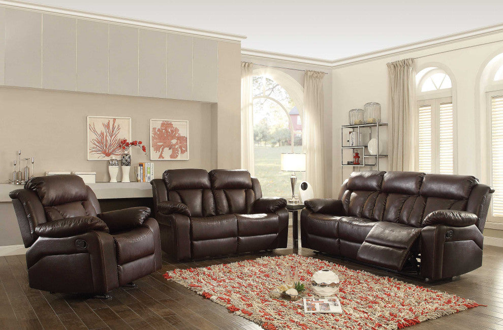 Daria 85 in. W Flared Arm Faux Leather Straight Reclining Sofa, Dark Brown