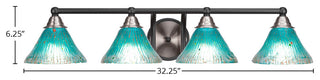 Paramount 4-Light Bath Bar, Matte Black & Brushed Nickel, 7" Teal Crystal Glass