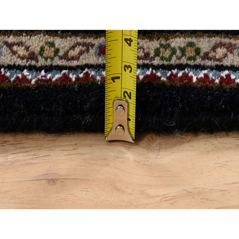 Black Hand Knotted Wool and Silk Herati 175 KPSI Oriental Rug, 3'0"x5'2"