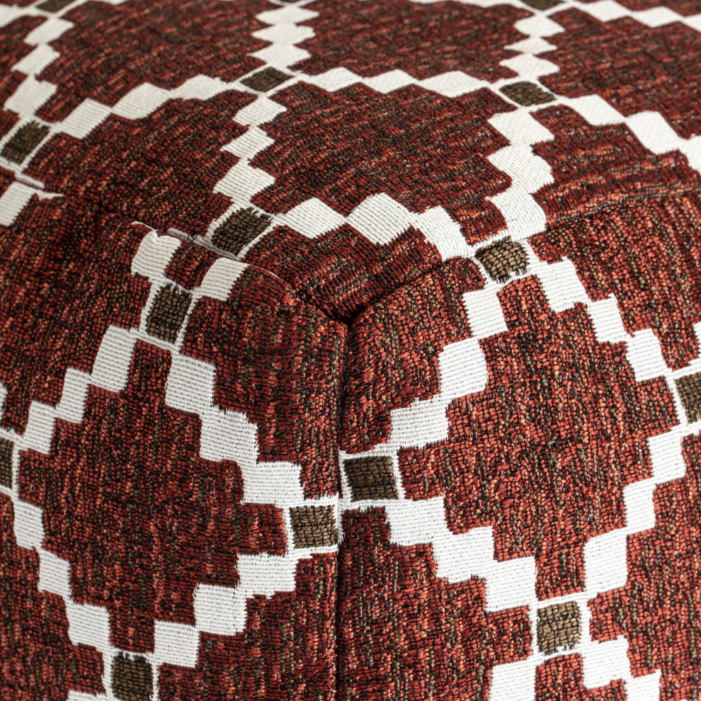 Deschutes Red 18" x 18" x 18" Red and Ivory Pouf