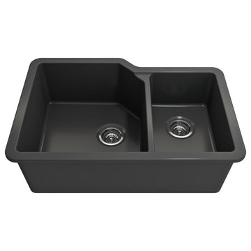 Sotto Dual-Mount Fireclay 33" 60/40 Double Bowl Kitchen Sink in Matte Dark Gray