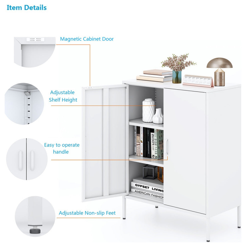 Storage Cabinet Metal Locker With Adjustable Shelves White