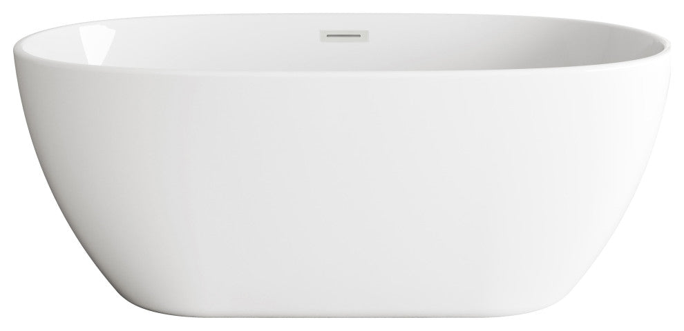 Aaron 59" Soaking Bathtub, Glossy White With Brushed Nickel Trim