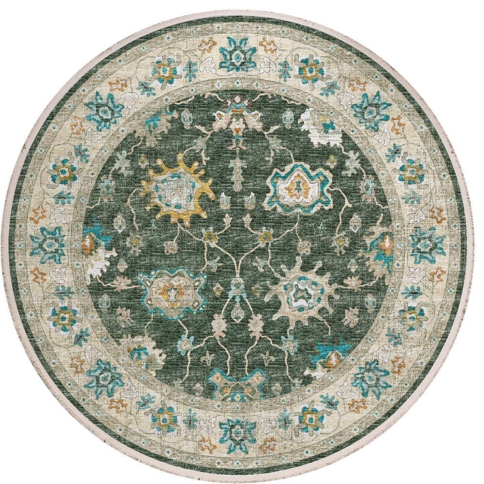 Indoor/Outdoor Marbella MB6 Olive Machine Washable 10' x 10' Round Rug