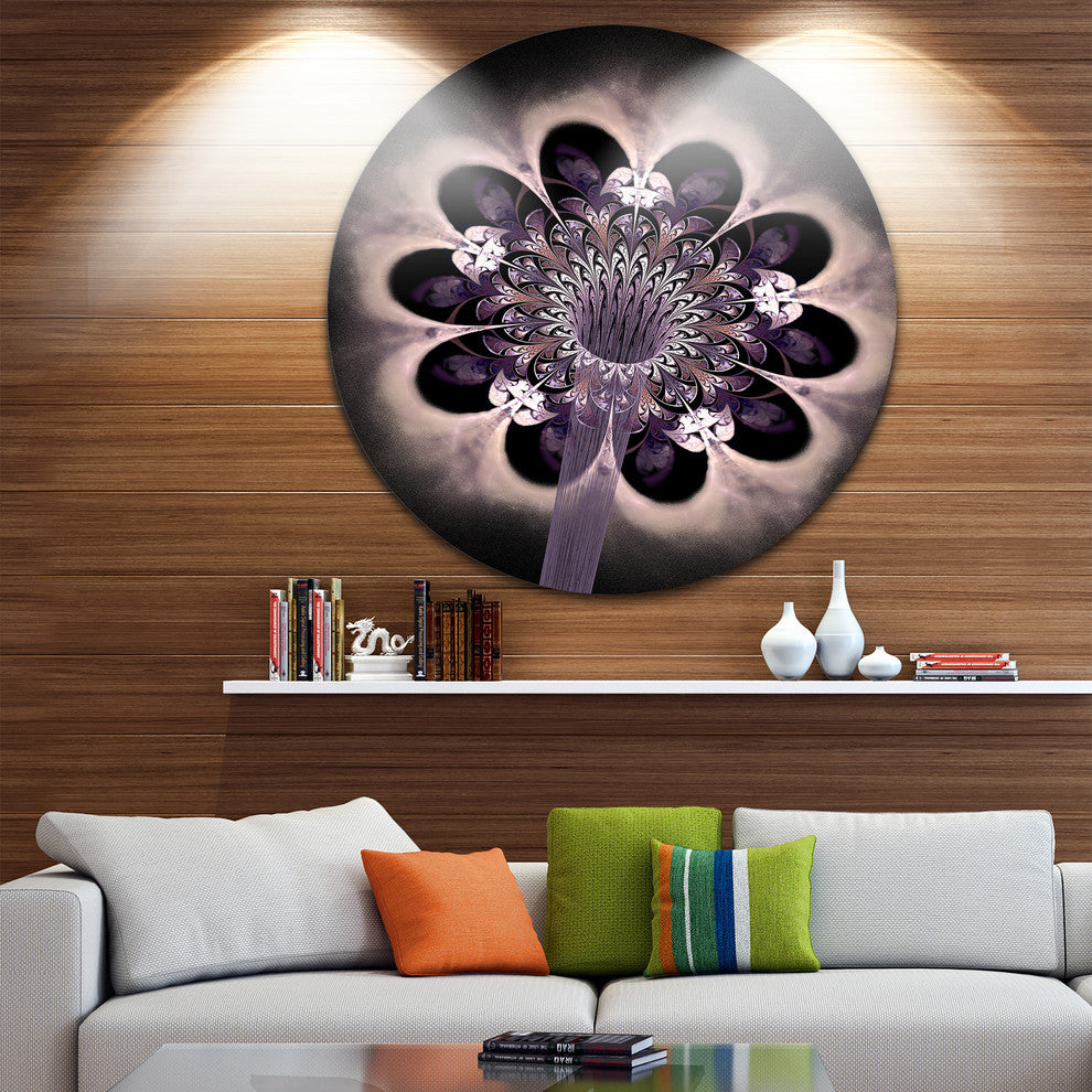 Bright Yellow Digital Fractal Flower, Floral Disc Metal Wall Art, 23"