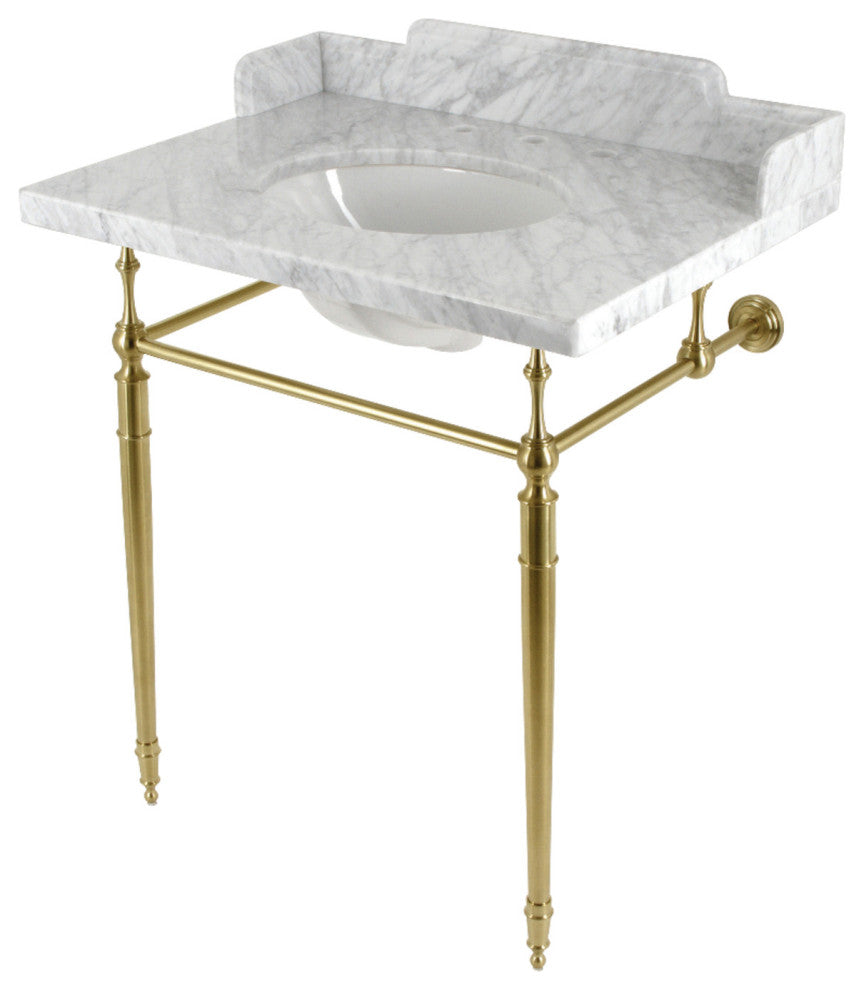 LMS3022M87 30" Carrara Marble Console Sink with Brass Legs