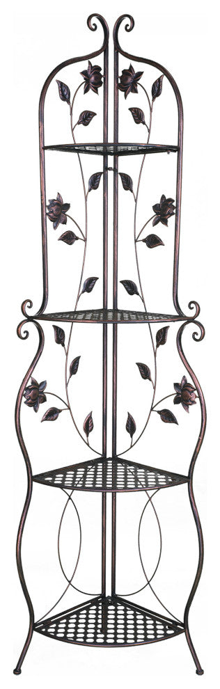 HomeRoots 16" X 3.5" X 67.5" Copper Steel Corner Bakers Rack With Shelves