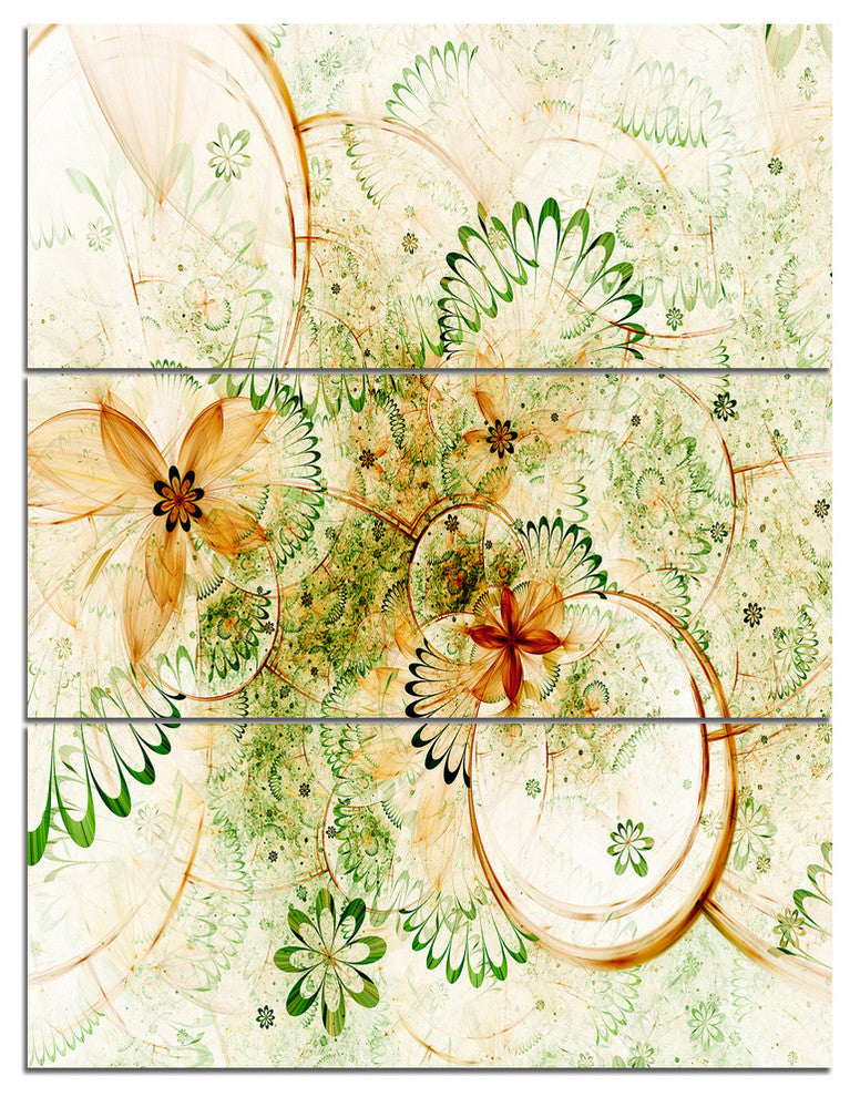 "Yellow Green Grungy Floral Shapes" Metal Wall Art, 3 Panels, 28"x36"