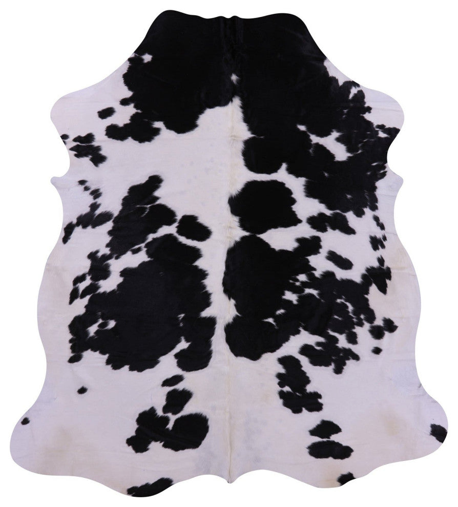 7' 4" X 6' 9" Black and White Natural Cowhide Rug C2322