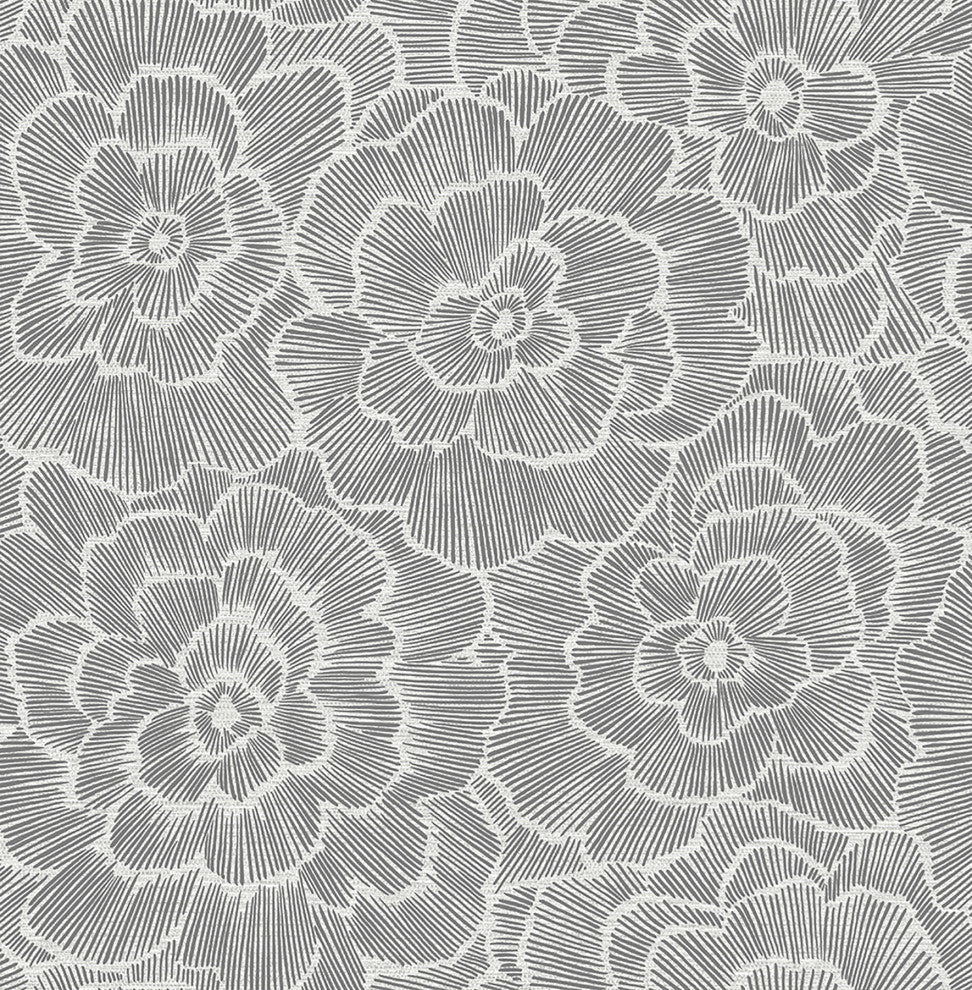 Periwinkle Gray Textured Floral Wallpaper, Bolt