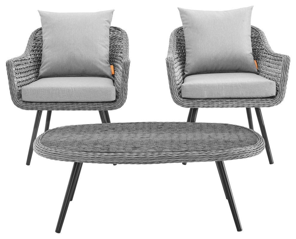 Endeavor 3 Piece Outdoor Patio Wicker Rattan Sectional Sofa Set Gray Gray