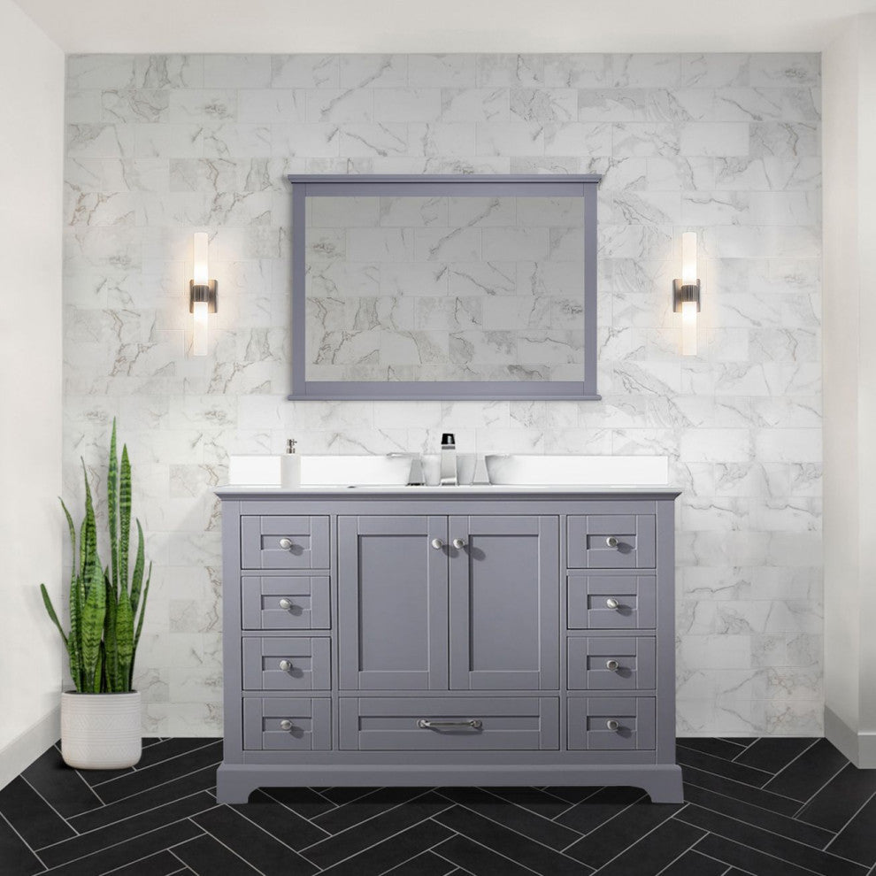 Dukes 48" Dark Grey Single Square Sink Vanity with Quartz Top, With Mirror