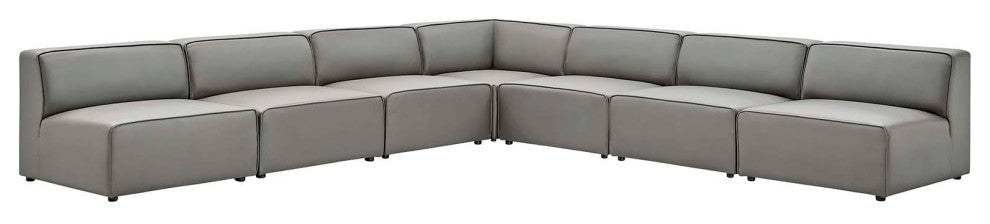 Sectional Sofa Set, Faux Vegan Leather, Gray, Modern, Lounge Hospitality