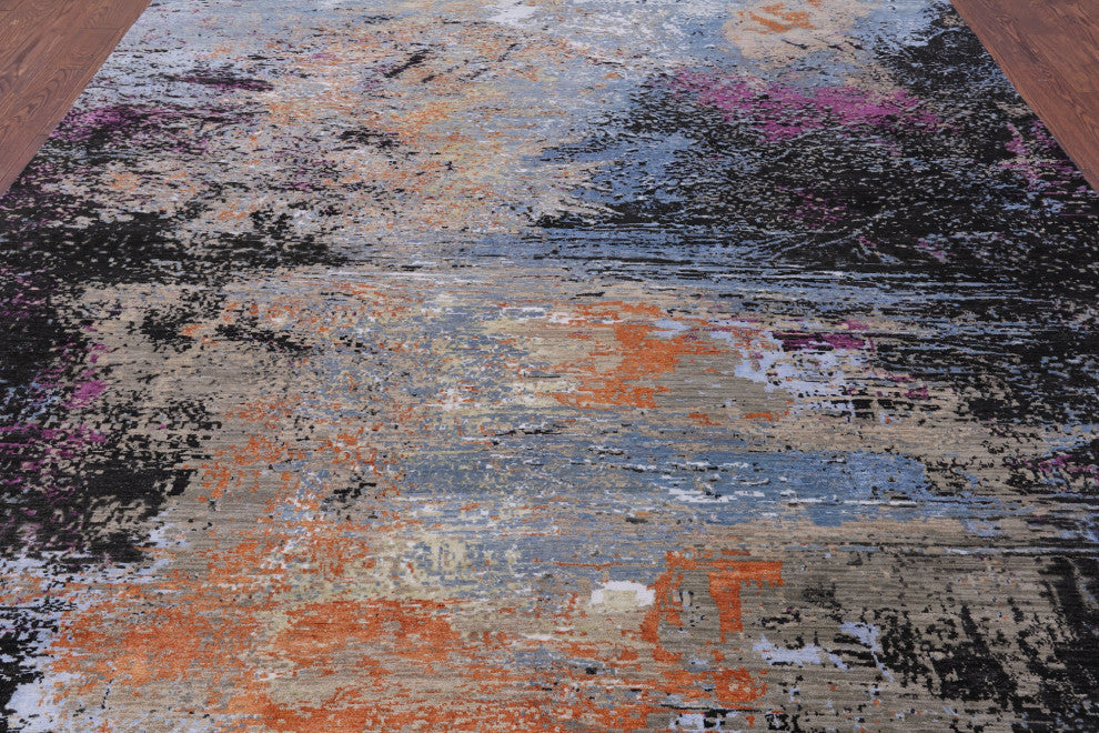 9' 1" X 12' 0" Modern Wool and Silk Hand Knotted Rug Q8869