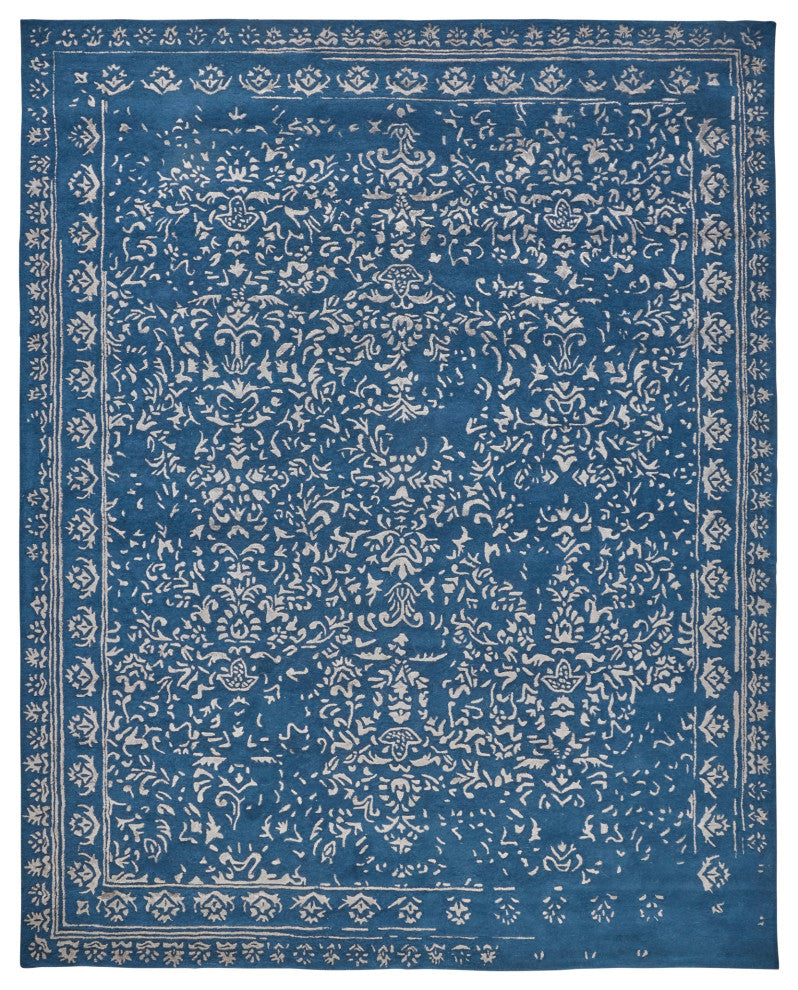 Weave & Wander Khalo Wool Rug, Blue/Silver, 8' X 10'