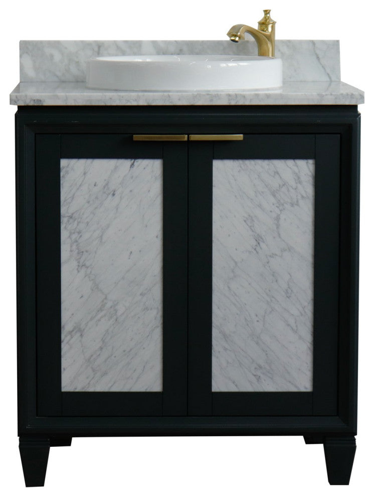 31" Single Sink Vanity, Dark Gray Finish With White Carrara Marble