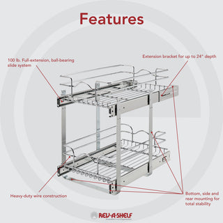 Two-Tier Bottom Mount Pull Out Steel Wire Organizer, 11.75"