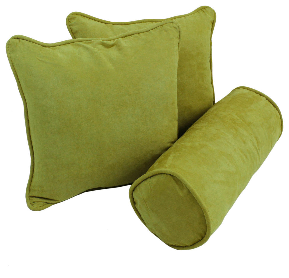 Double-Corded Solid Microsuede Throw Pillows With Inserts, Set of 3, Mojito Lime