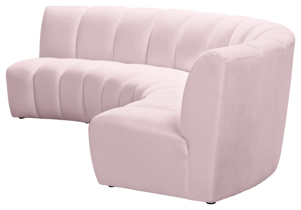 Infinity Channel Tufted Velvet Modular Chair, Pink, 3 Piece