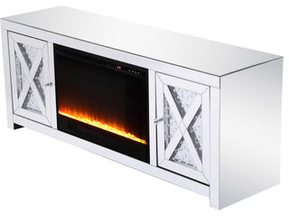 59"Crystal Mirrored Tv Stand With Crystal Insert Fireplace