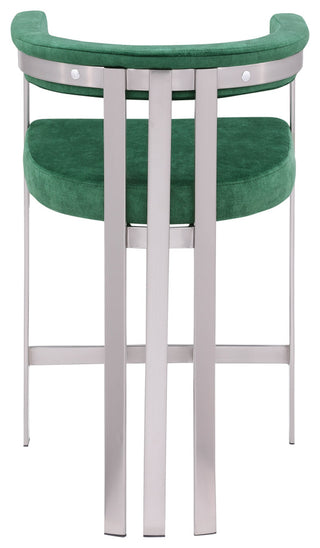Marcello Upholstered Counter Stool, Green, Velvet, Brushed Chrome