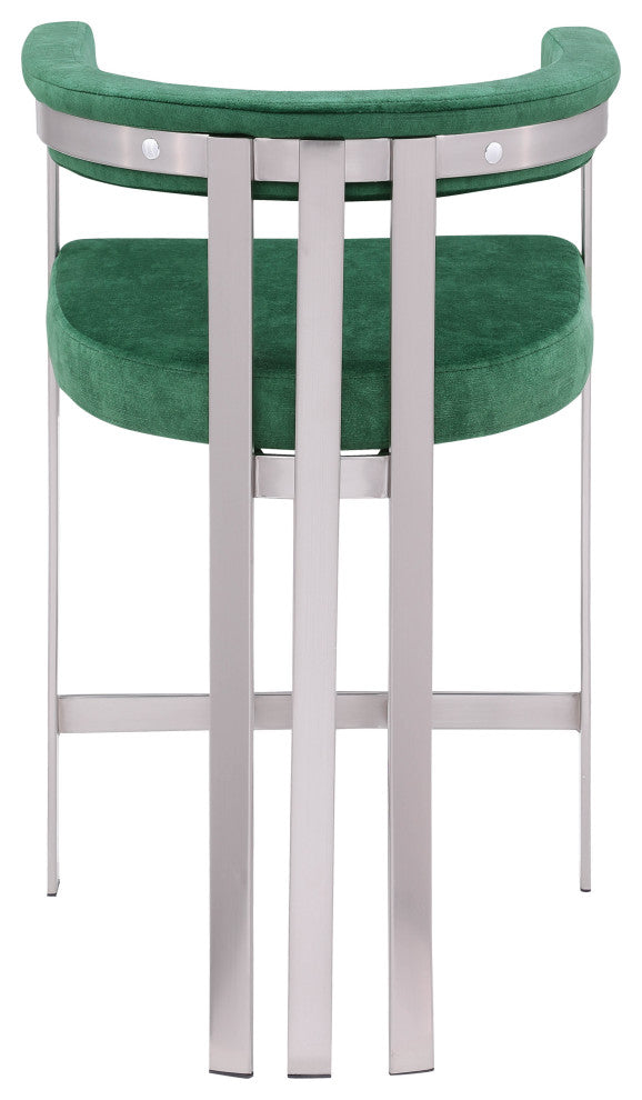 Marcello Upholstered Counter Stool, Green, Velvet, Brushed Chrome