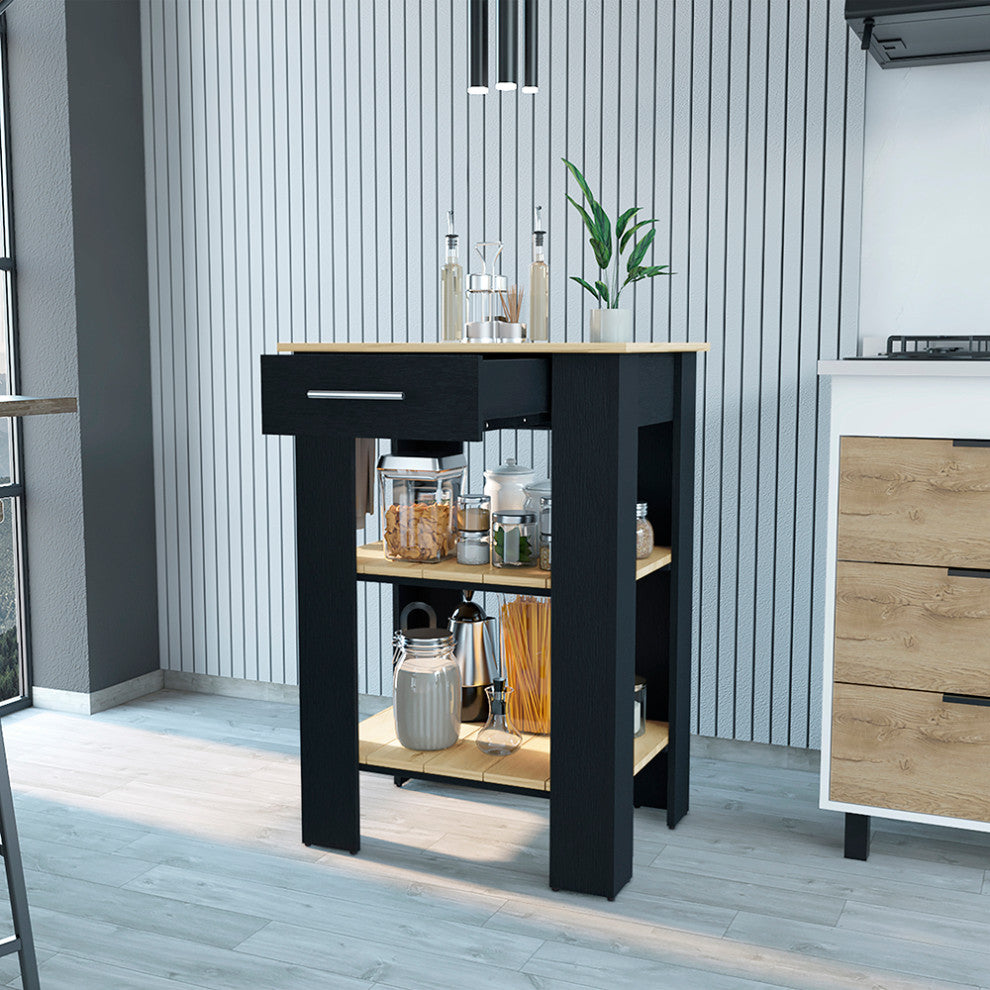 Kitchen Island 23 Inches Dozza, Kitchen, Black / Light Oak