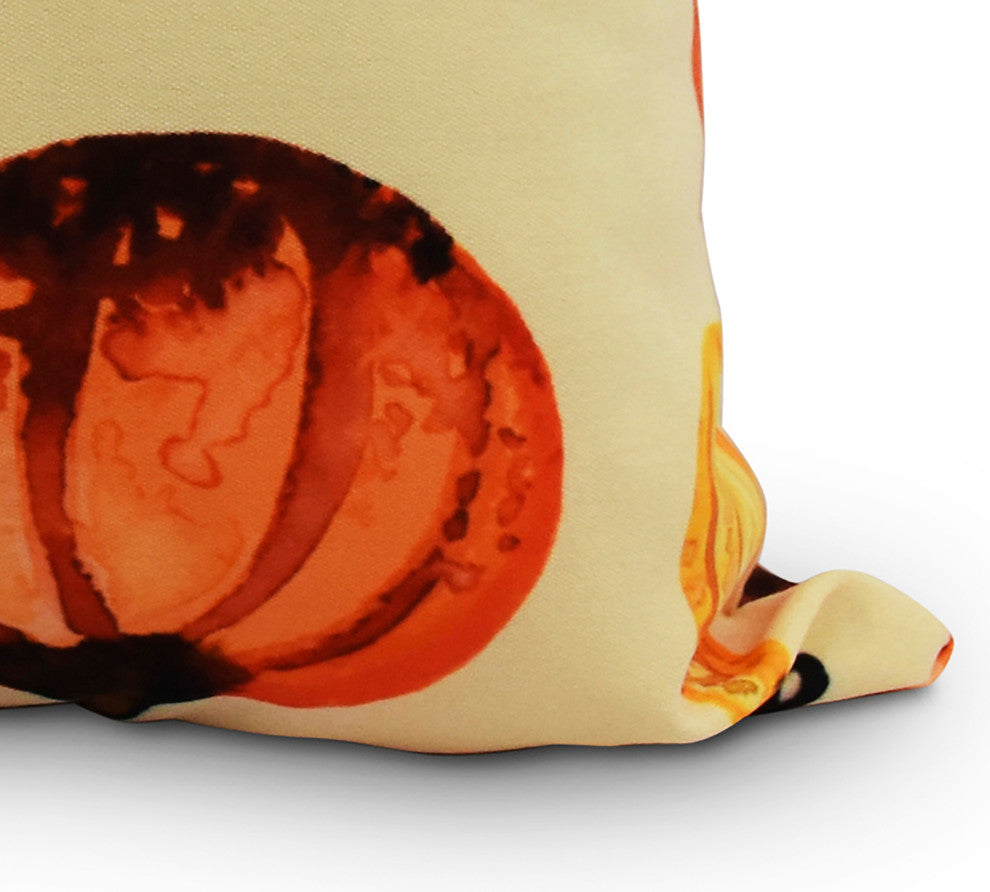 Gourds Galore Light Yellow Fall Print Outdoor Decorative Throw Pillow, 20"