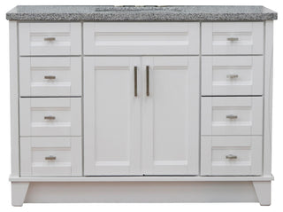 49" Single Sink Vanity, White Finish With Gray Granite And Rectangle Sink