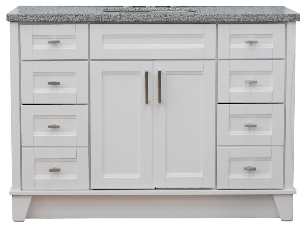 49" Single Sink Vanity, White Finish With Gray Granite And Rectangle Sink