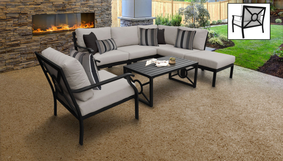 kathy ireland Madison Ave. 7 Piece Aluminum Patio Furniture Set 07f, Almond
