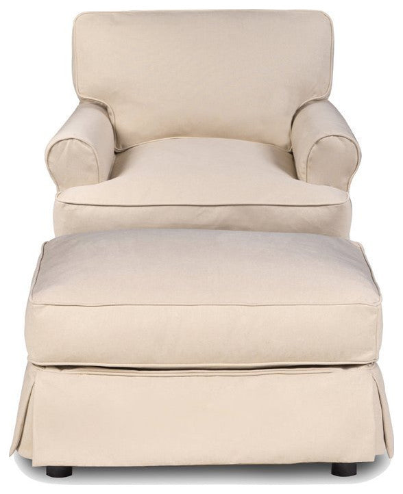 Sunset Trading Horizon T-Cushion Fabric Slipcovered Chair with Ottoman in Tan
