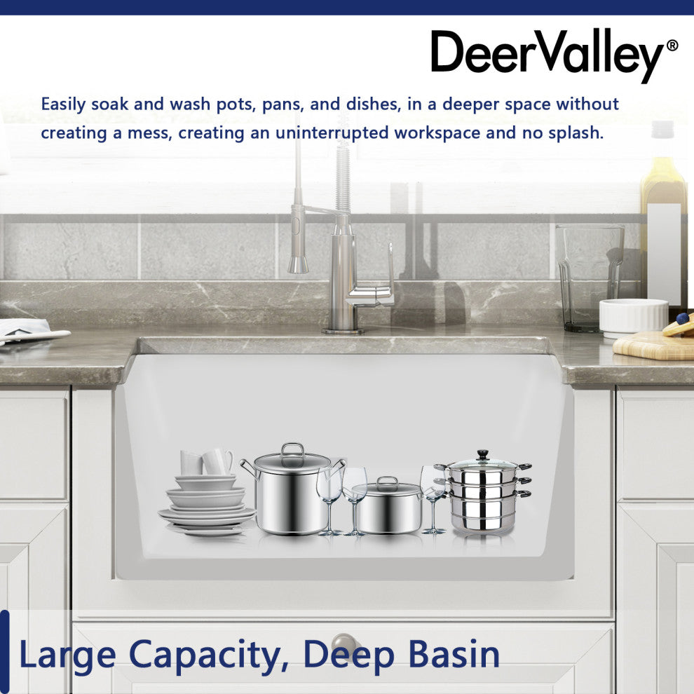 24" Small Farmhouse Ceramic kitchen Sink with Bottom Grid and Strainer