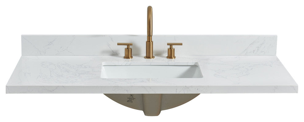 Jaen Composite Stone Vanity Top With Ceramic Sink, Grain White, 49"
